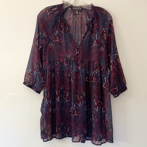 A Pea in the Pod Maternity  Pregnancy Paisley Boho Sheer Blouse 3/4 Sleeve SMALL